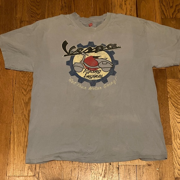 Vespa Racing Engines T Shirt Light Blue Men's L Large Dave Miller 100% Cotton - Picture 1 of 5